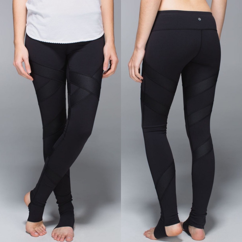 Lululemon Stirrup Leggings Wunder Under Cire Wrap Black Womens Sz 4 Dance Ballet